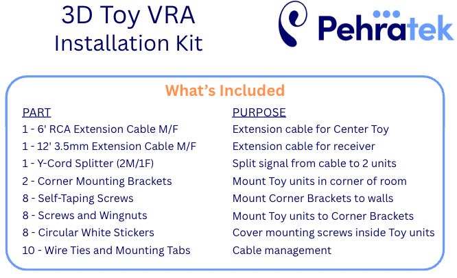 Installation Kit: 3D Toy VRA System with Corner Mount Brackets
